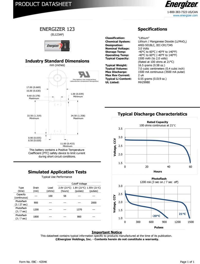 Pin CR123A Energizer