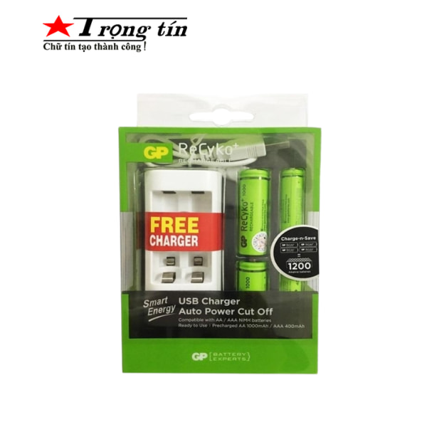 Máy sạc pin GP 2 khe cắm pin kèm 2 pin AA, AAA