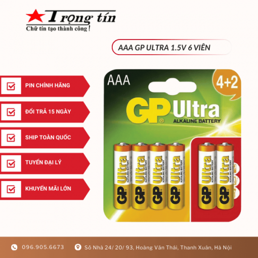 Pin AAA GP Ultra Alkaline vỉ 6 viên chính hãng giá rẻ nhất